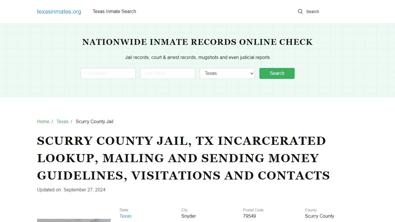 Scurry County Jail, TX: Inmate Search, Visitations, Contacts